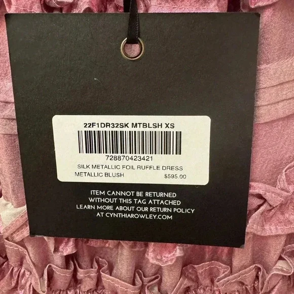 NWT Cynthia Rowley Ella Silk Metallic Foil Ruffle Mini Dress Metallic Blush XS - Picture 5 of 10